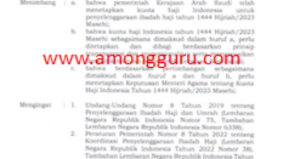 Keputusan Menteri Agama Nomor 189 Tahun 2023 tentang Kuota Haji Indonesia Tahun 1444 H