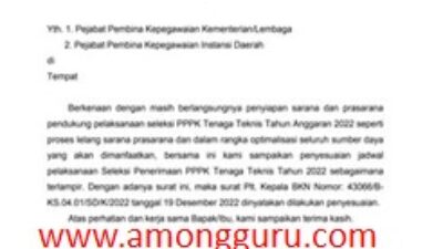 Edaran Penyesuaian Jadwal Pelaksanaan Seleksi PPPK Tenaga Teknis Tahun 2022