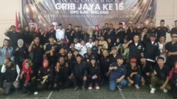 Suasana Halal Bihalal dan HUT ke-15 GRIB JAYA Kabupaten Malang di Hotel Eka Mandiri Sengkaling, Jumat (17/4/2026).